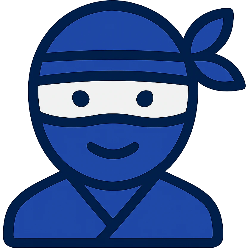 ninja emoji, flat icon style, clean lines, masked face, subtle blue or black color, minimalistic emoji