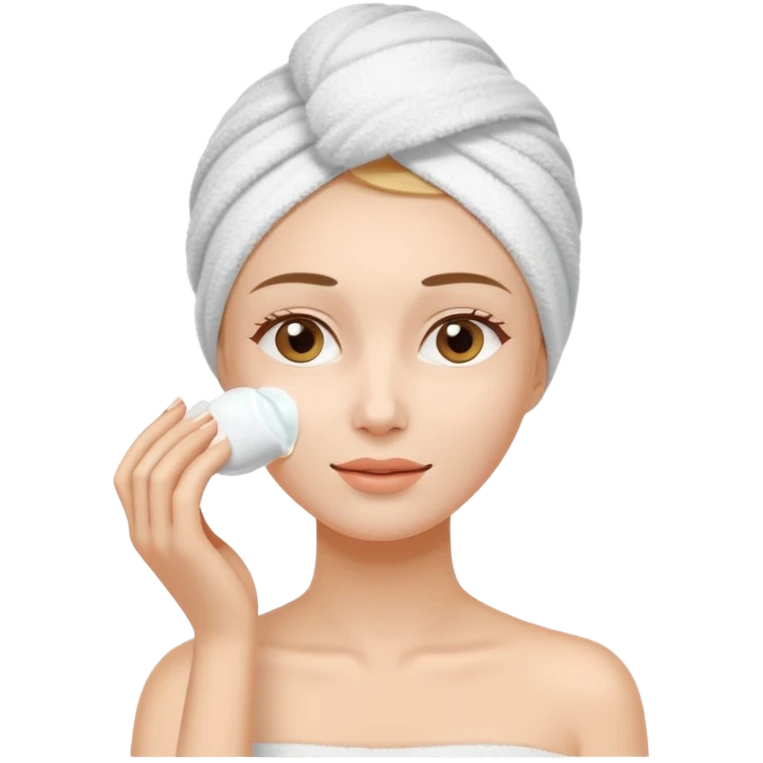 Девушка наносит крес для лица на голове полотенце  emoji