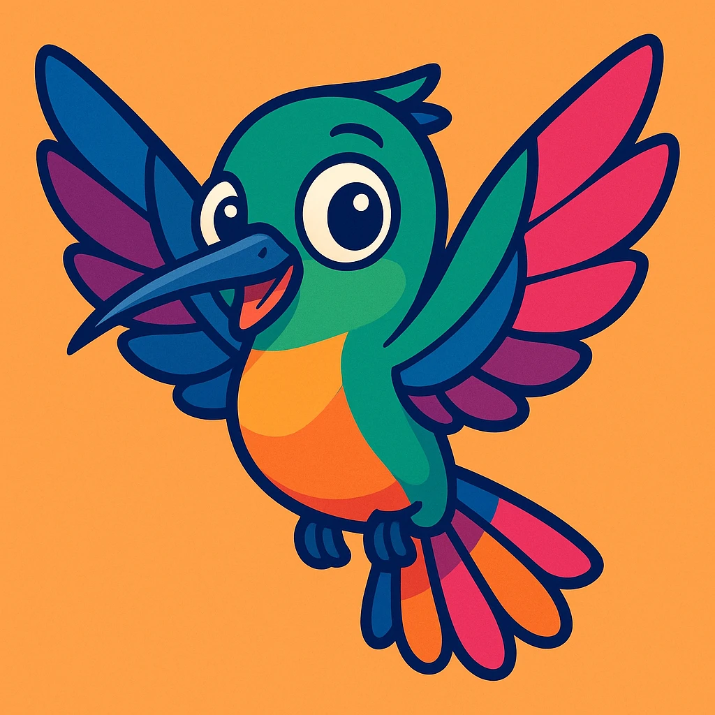 hummingbird, cartoon style, big eyes, playful expression emoji