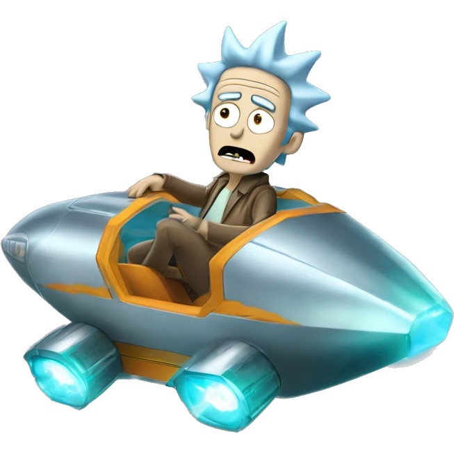 Hot wheel young Rick Sanchez flying in spaceship to citadel  emoji