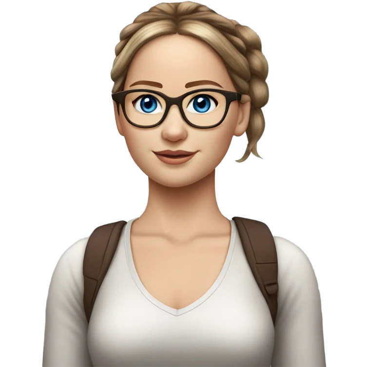 Hyper real Jennifer Lawrence with blue eyes glasses and chocolate hair in ponytail  emoji