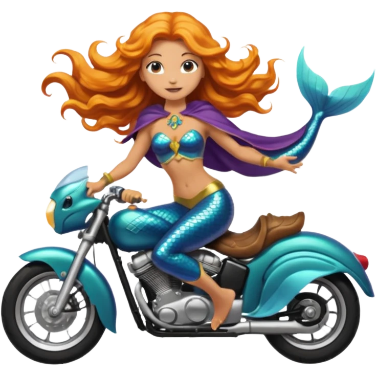 Yogi mermaid on a motorcycle with a cape emoji