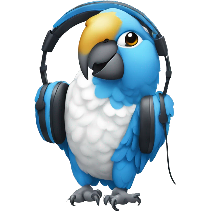 blue and white parrot with headphones emoji