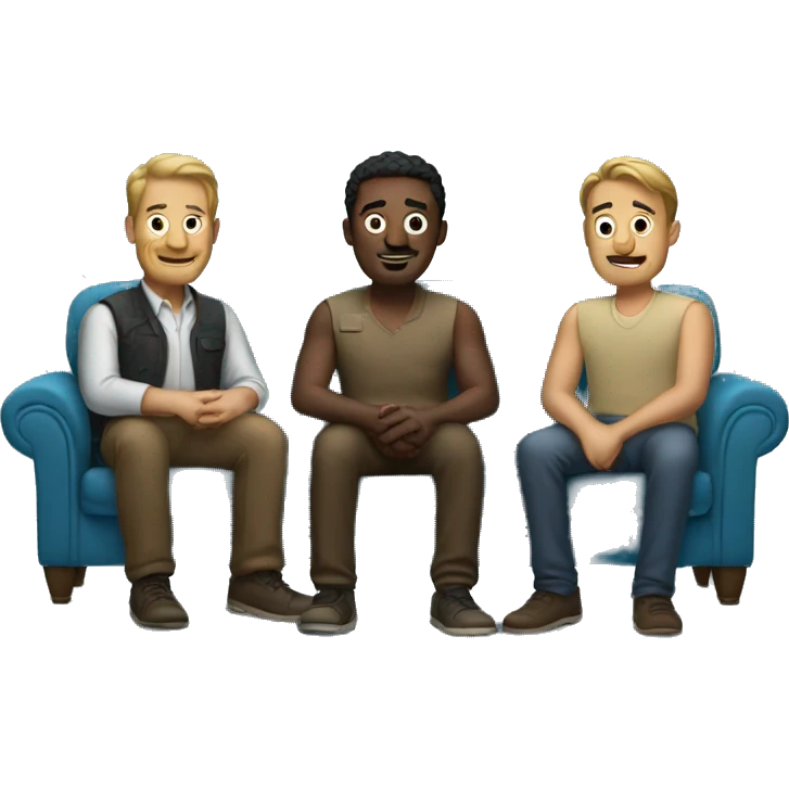 three men sitting on a couch together emoji