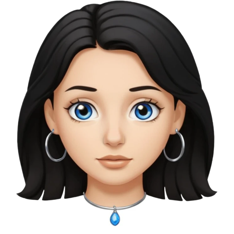 White Girl with black shoulder length hair slightly curly, has a tan, blue eyes, nose ring hoop emoji