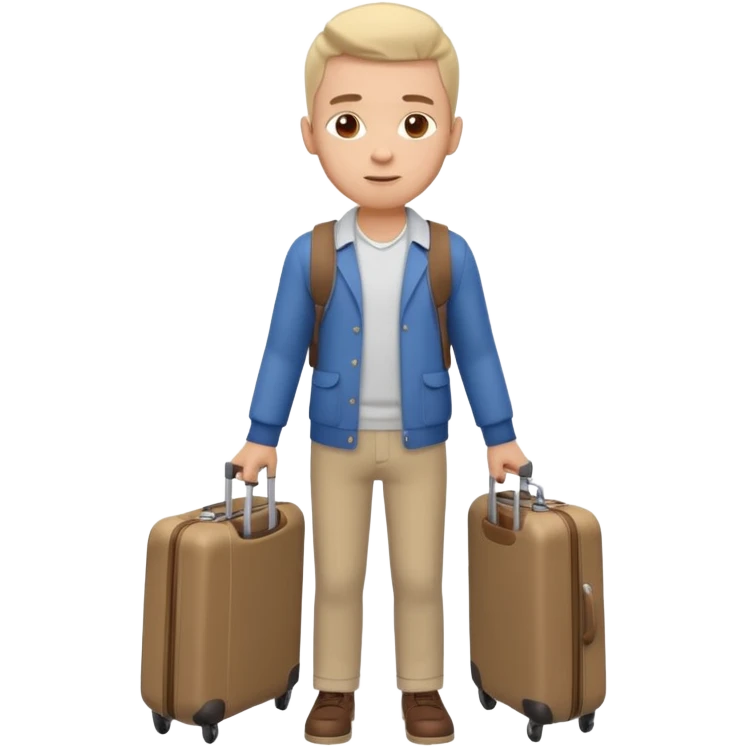 man carrying a suitcase portrait, head and shoulders only, suitcase handle visible near shoulder, casual travel outfit, confident expression, travel vibe, 3D cartoon style, mobile game icon style, clean background, no text, no watermark emoji
