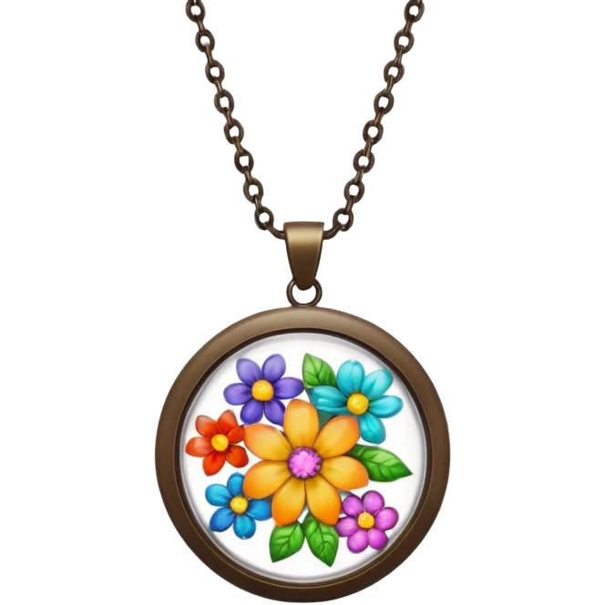 round pendant filled with resin and flower emoji