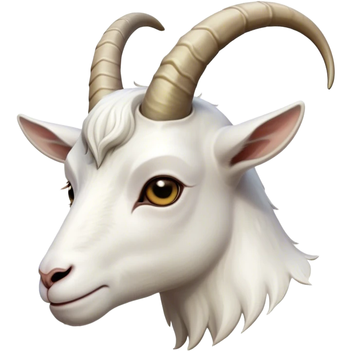Cinematic Noble White Goat Portrait Emoji, Poised and regal, with a sturdy, agile build and a pristine, smooth white coat accented by gracefully curved horns, deep-set soulful dark eyes, Simplified yet sharp and sophisticated features, highly detailed, glowing with a soft, dignified glow, high shine, intelligent and spirited, stylized with an air of pastoral elegance, focused and attentive, soft glowing outline, capturing the essence of a watchful and confident goat, so majestic it feels as though it could leap out of the screen with effortless authority! emoji