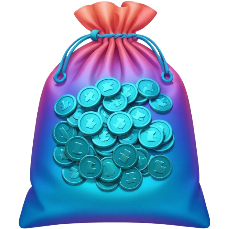 Many Coins pack in bag
in gradient of turquoise, blue, pink, purple, and coral
 emoji