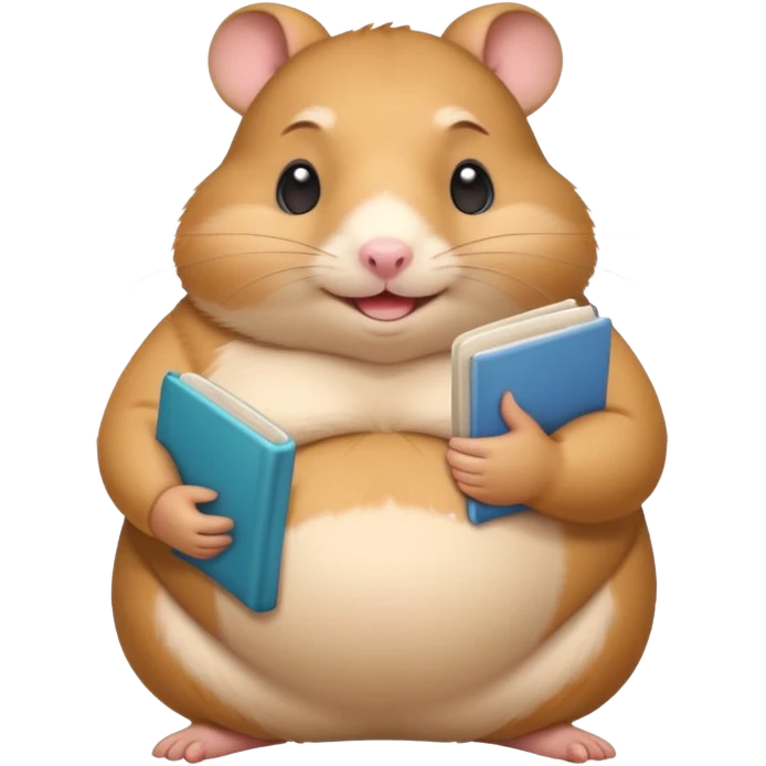 fat hamster holding pregnant belly smiling holding a diet book emoji