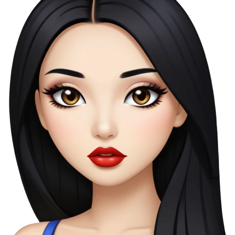 baddie with Asian and Latina features, long straight black hair, glamour makeup, white skin emoji