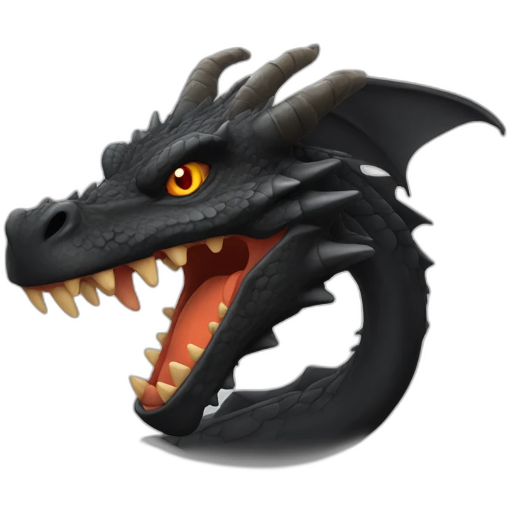 Black dragon with red teeth and orange eyes emoji