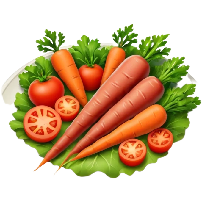 a plate of food with meat and vegetable and carot and tomato emoji