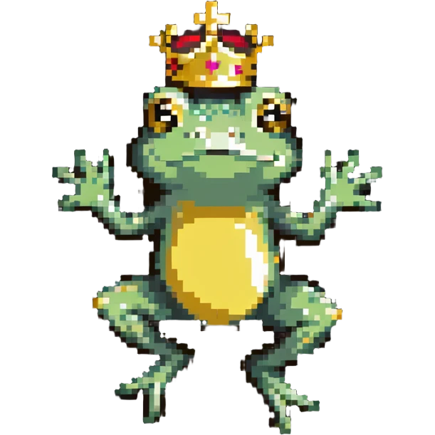 frog wearing a golden crown jumping pose emoji
