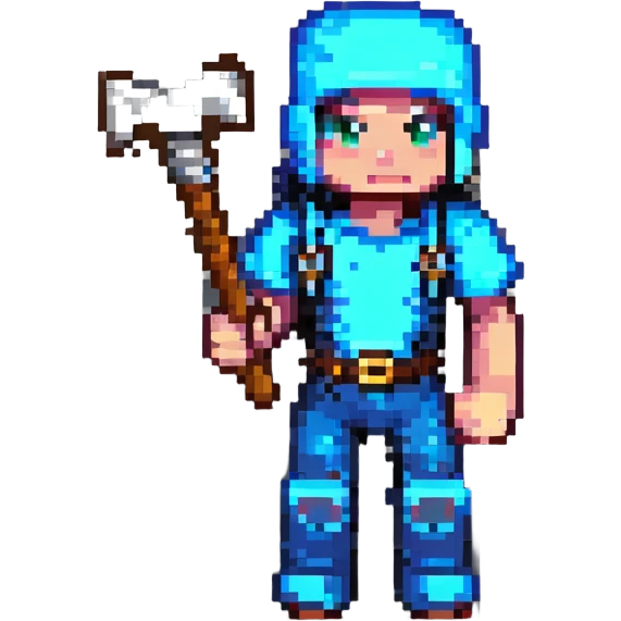 Minecraft OMZ character holding a pickaxe, pixel art style, simple background emoji