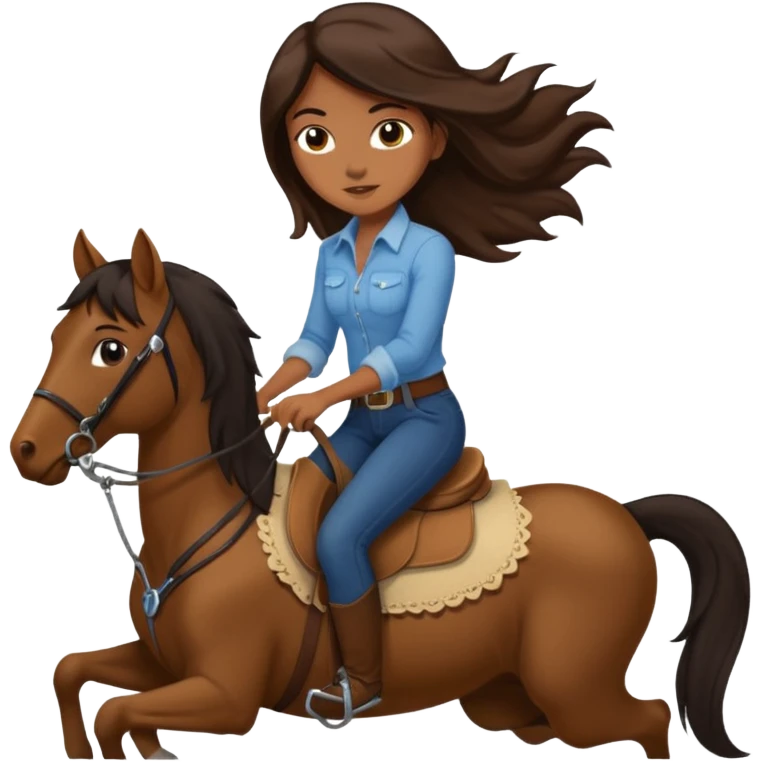 A tan girl with long brown hair riding a brown skinned boy with black hair in reverse cowgirl emoji