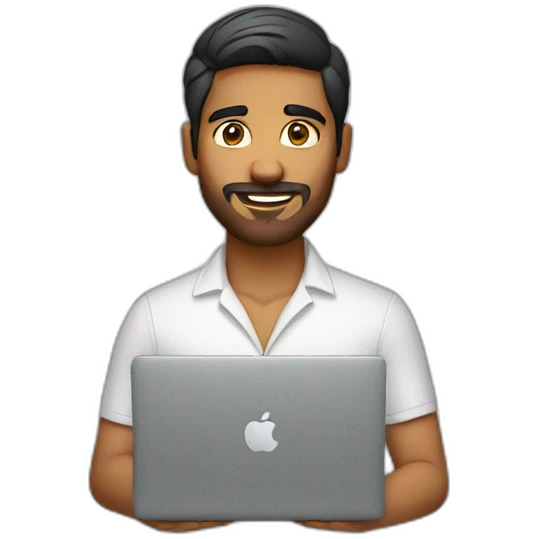 Indian male with macbook and light facial hair emoji