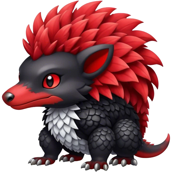 Cute cool black red animal hybrid Fakemon full body, detailed, fluffy, scaly, edgy emoji