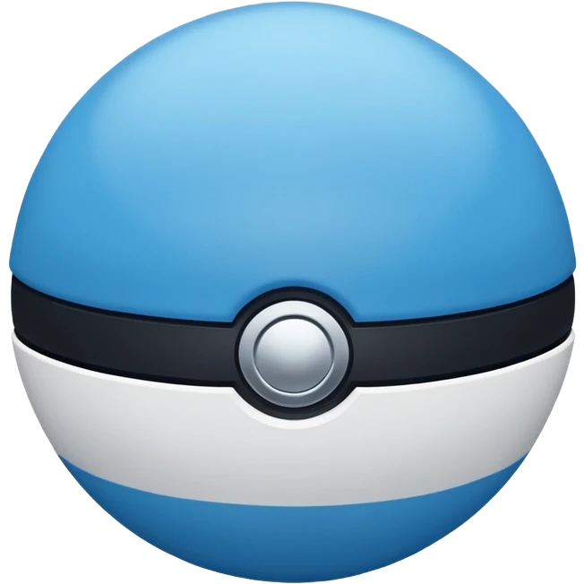 blue pokeball emoji, top half is a more saturated blue, bottom half is white, black stripe, with a white sheen, with a matte finish emoji