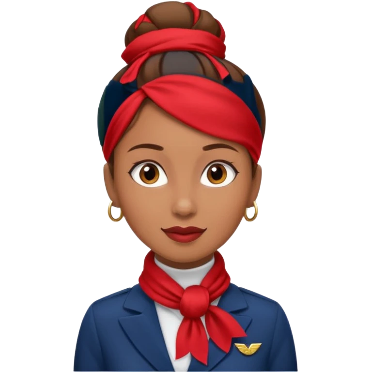  flight attendant, Light Brown skin, brown hair in single bun, neck scarf emoji