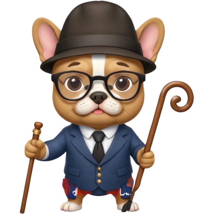 сделай французкого бульдога в очках и шляпе и с тросточкой emoji