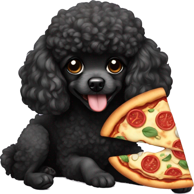 black toy poodle eating pizza emoji