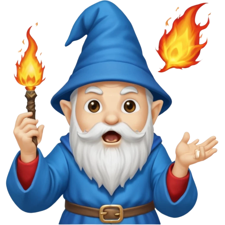 blue gnome wizard shouting casting fireball emoji