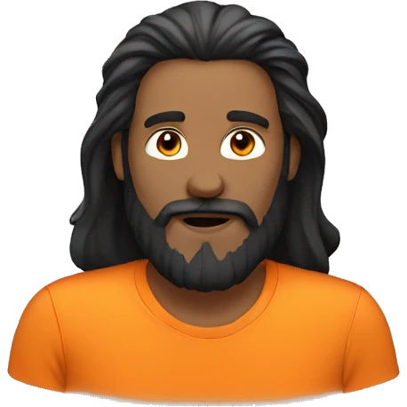 Guy in orange T-shirt with long black hair and a beard emoji