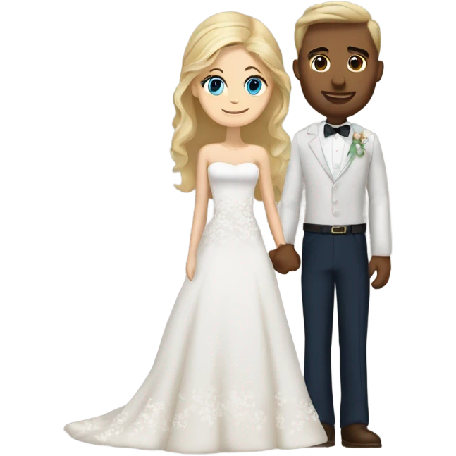 Pretty blonde hair and blue eyed bride holding hands with brown haired brown eyed groom emoji