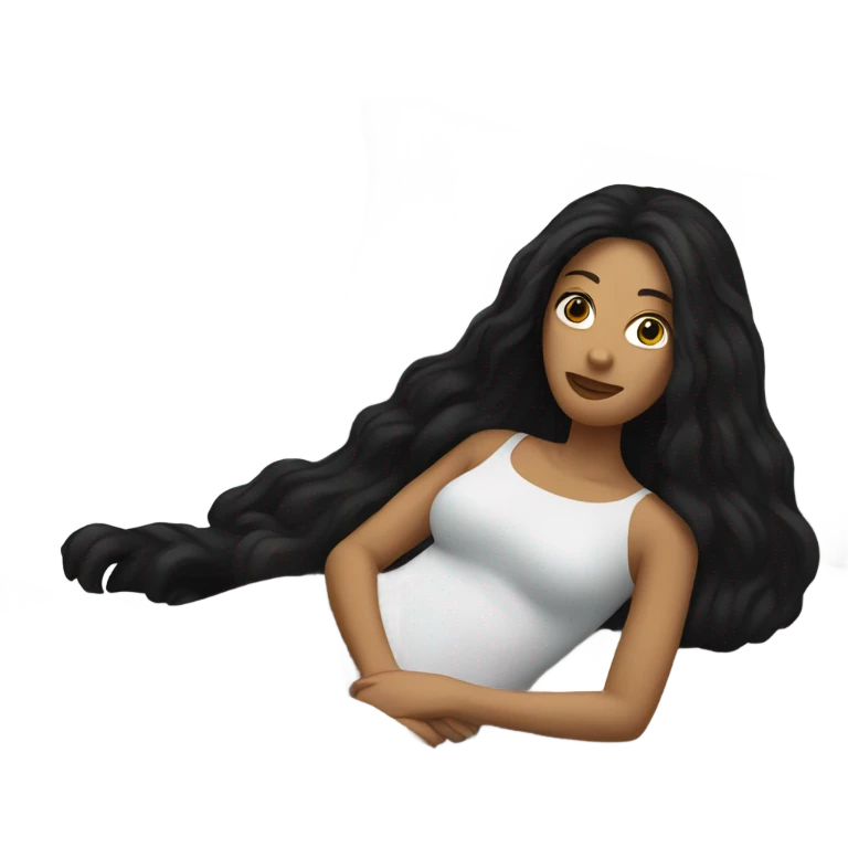 White woman with long black hair laying in bed  emoji