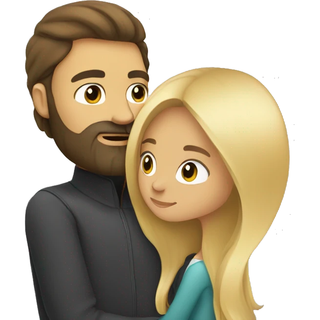 Brunette guy with beard kissing blond girl with long hair emoji