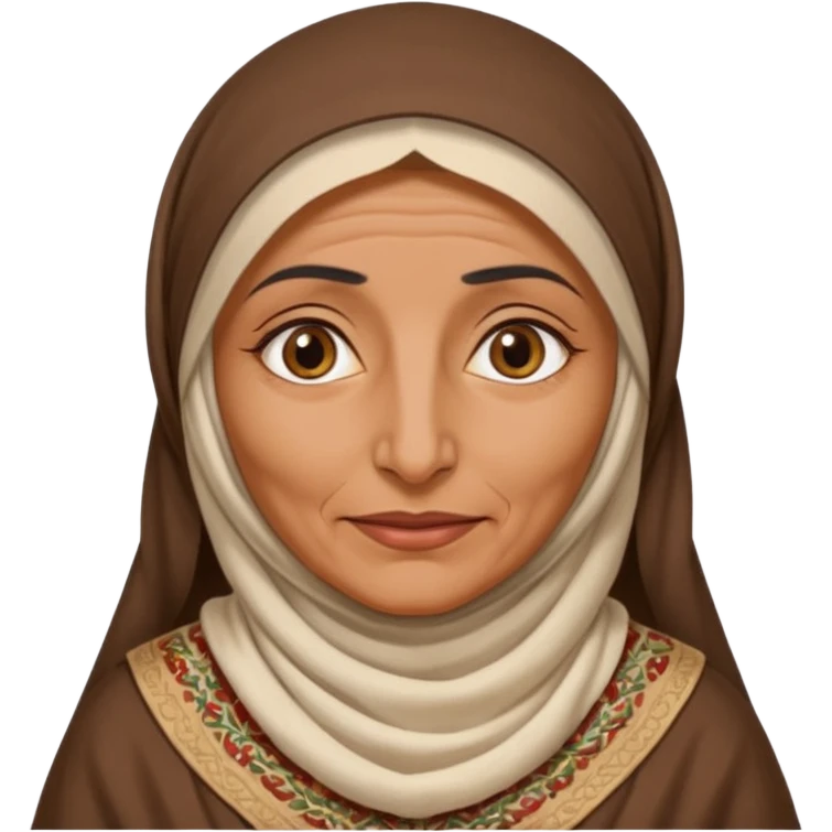 an old emirati women wearing traditional cloths covers her face with burg'a emoji
