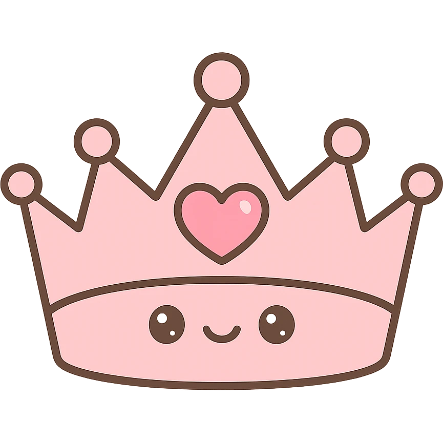 princess crown, pink, with heart-shaped gem, cute style emoji
