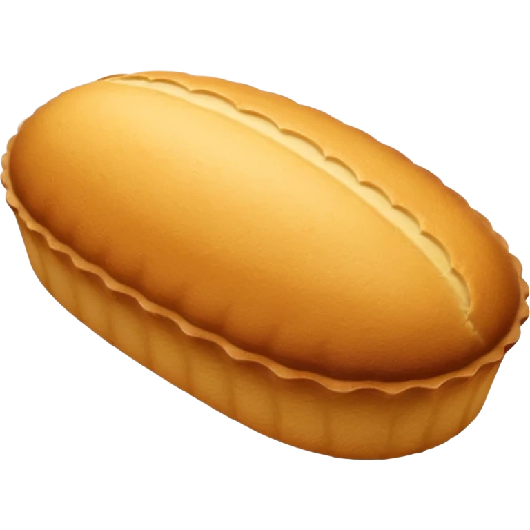 A madeleine pastry. Oval shaped with vertical lines going in the same direction as the oval. Light golden brown. Scalloped edge. Cookie. Stretched out oval emoji