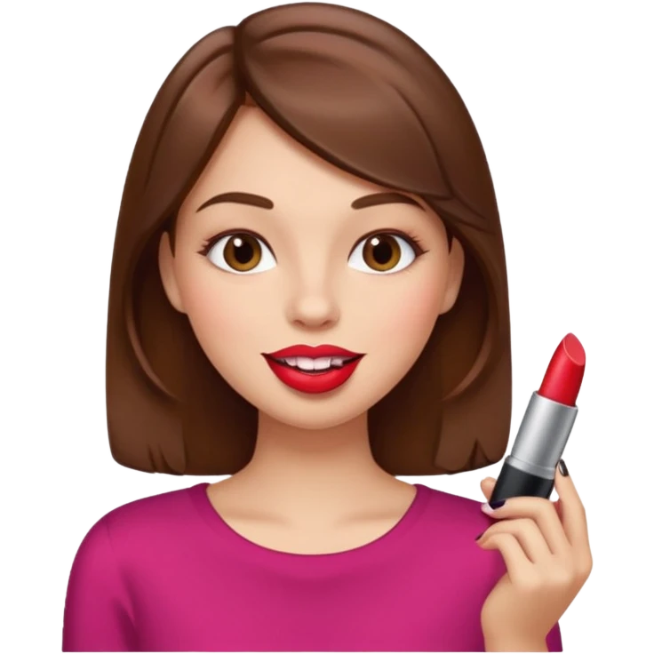 Girl putting lipstick on with Brown hair and big lips emoji