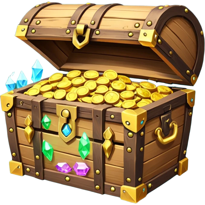 unlocked treasure chest glowing from the inside coins ,gems, RPG game style emoji