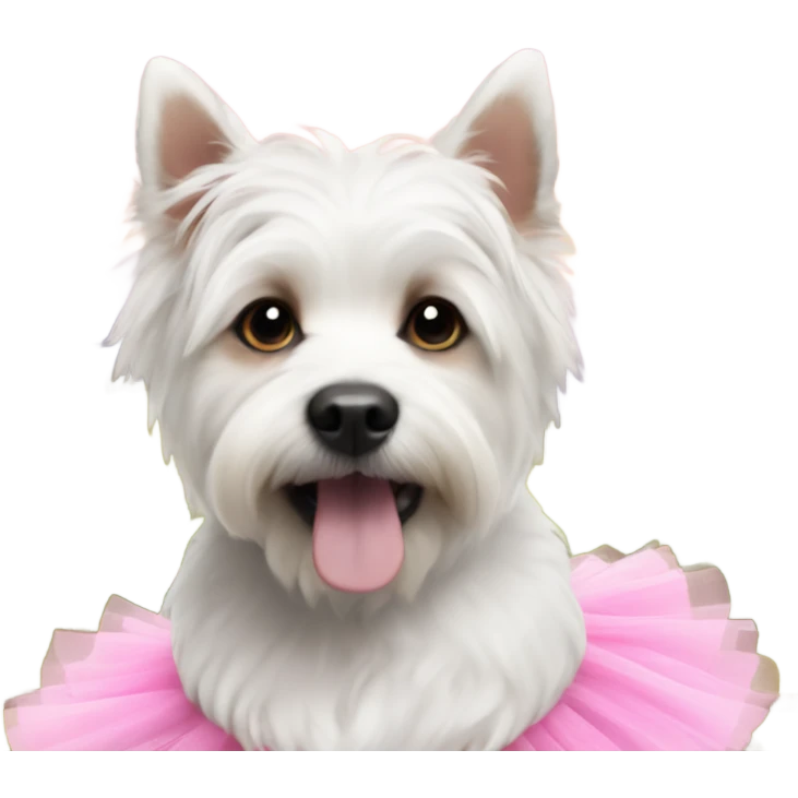 Aesthetic dog wearing a pink tutu and a farm in the background  emoji