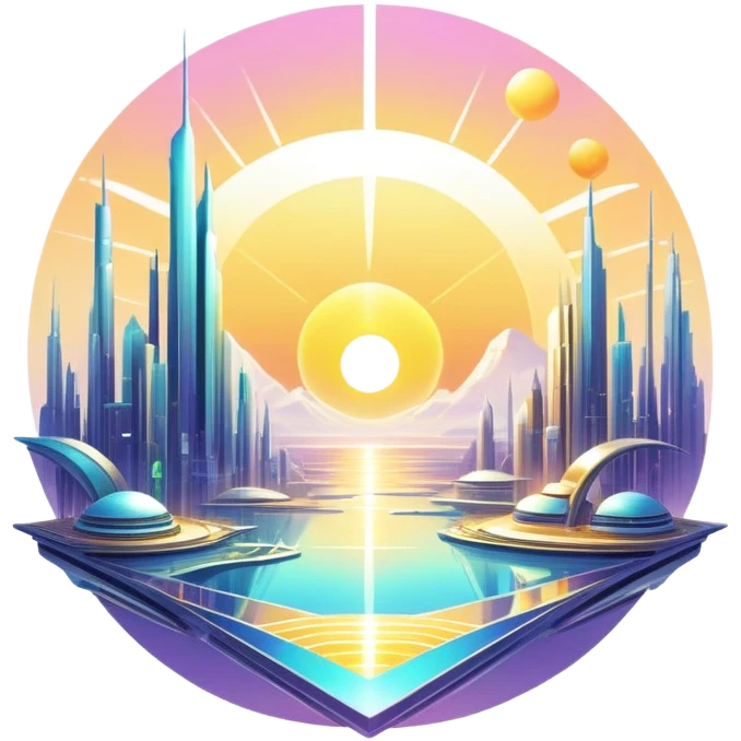 Epic complex detailed iridescent gradients white golden bright light solarpunk sunny futuristic aesthetic-scenery emoji