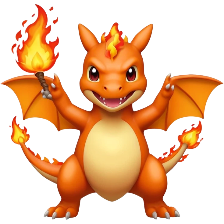 cute minimalistic charizard pokemon throwhing flames emoji