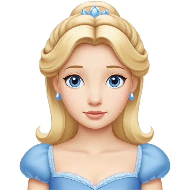 extremely minimal Cinderella from hips up, simple blue dress shape, basic blonde hair outline, few facial details, ultra simplified emoji