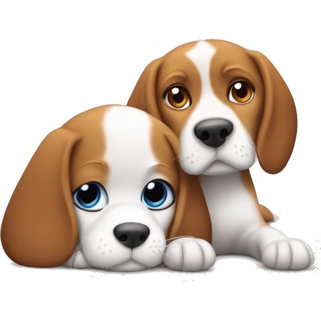 Beagle snuggling with fluffy blue eyes cat emoji
