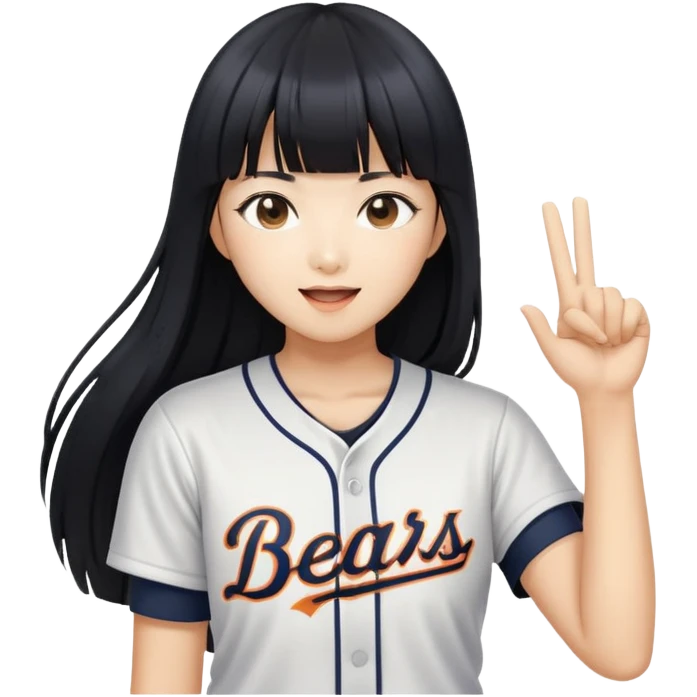 Asian woman with long black straight hair with bangs cheering for Doosan Bears baseball team emoji