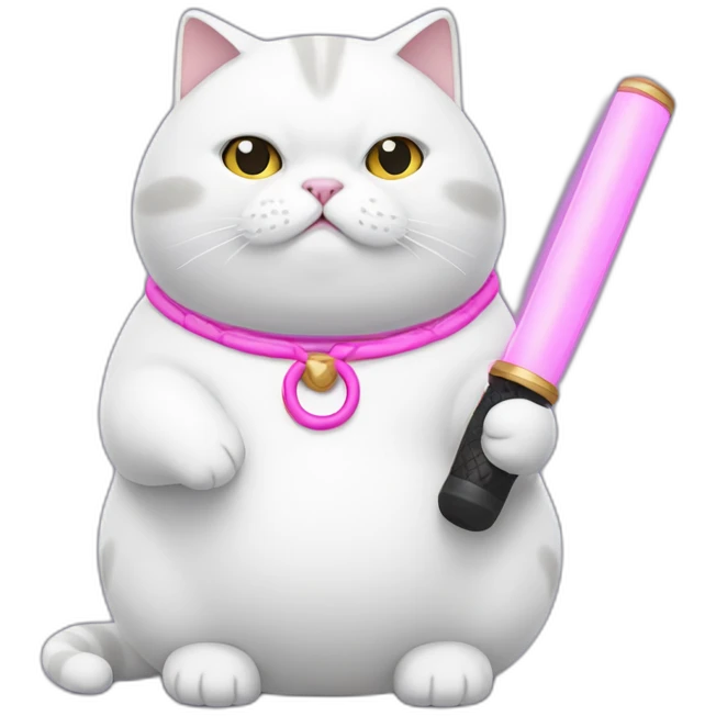 Fat-White-cat-with-pink-cheeks-and-nunchaku emoji