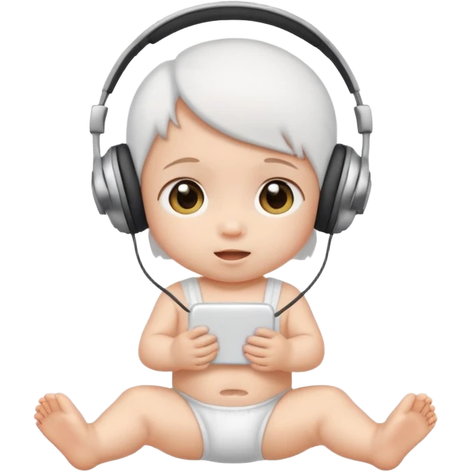 a cute baby in a white diaper and headphones emoji
