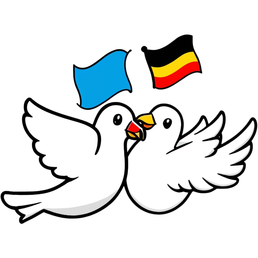 scene with protesting people, the Berlin Wall, peace dove, East and West Germany flags, 1950s and 60s emoji