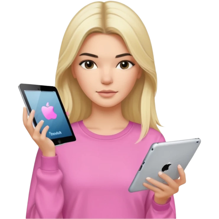 Blonde long hair Kendall Jenner with a pink shirt holding an iPad emoji