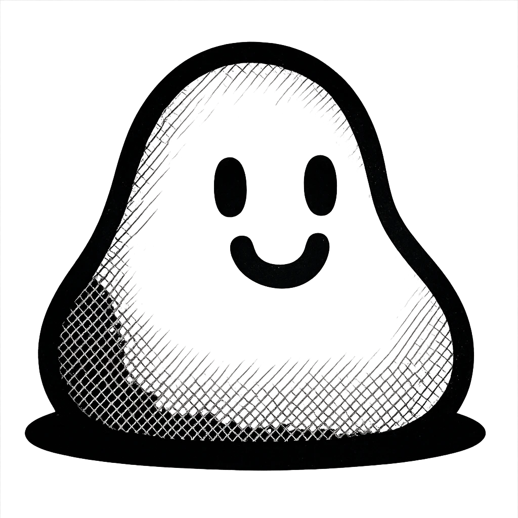 playful soft rounded blob character with a friendly face emoji