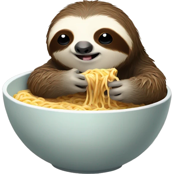 cute sloth eating ramen noodles from a bowl emoji