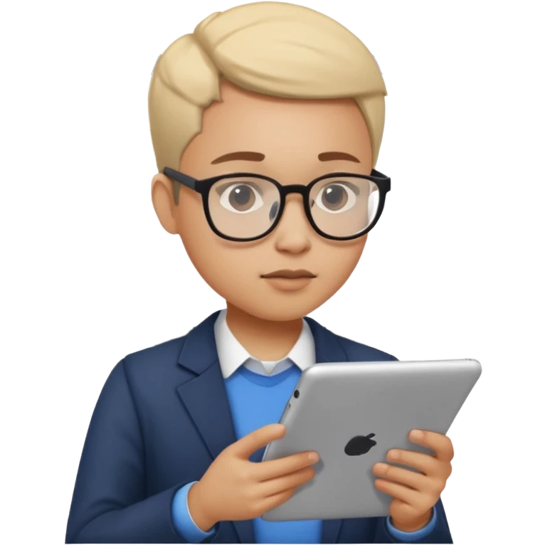 person reading a digital tablet with graphs emoji