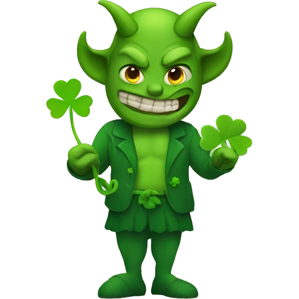 Demon holding a four leaf clover emoji